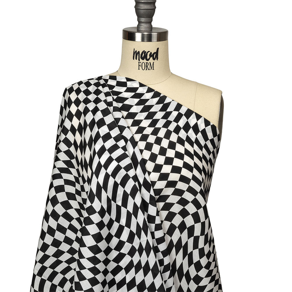 Cotton Voile - Black and White Warped Checks - Down the Rabbit Hole Print - Mood Exclusive Indigo Collection - Joann Fabrics