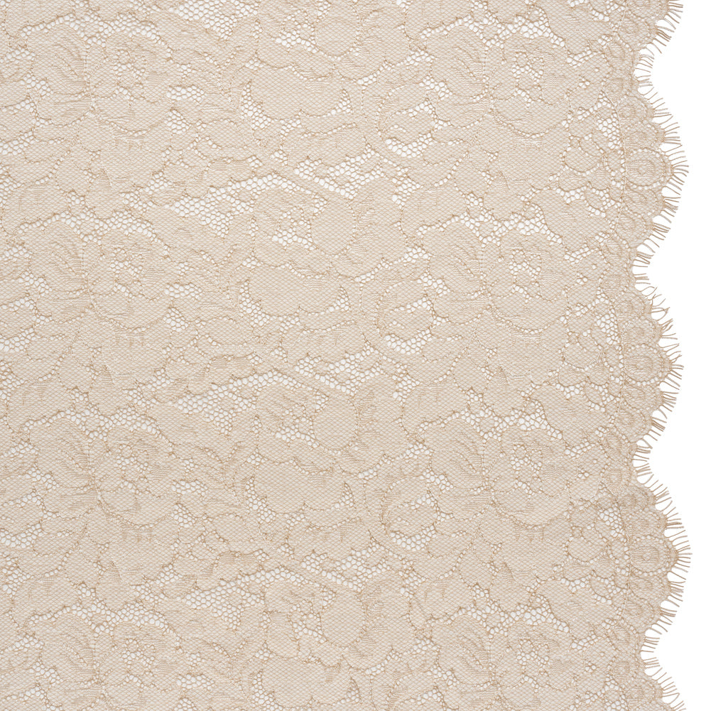 Cotton Blend Raschel Lace Panel with Finished Edges - Linen Beige and White Flowers and Leaves - Joann Fabrics