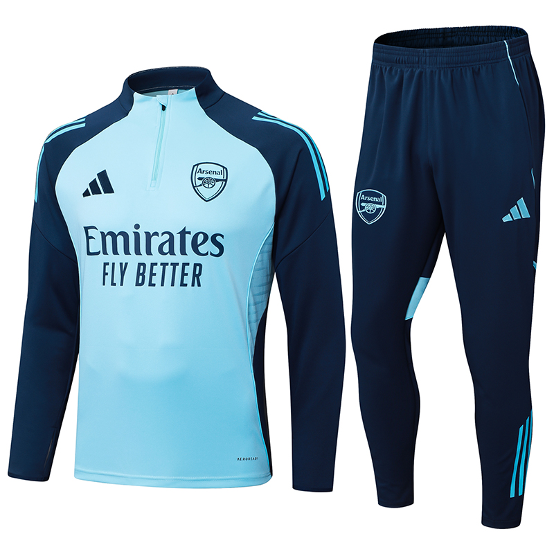 2025/2026 Arsenal Half-Pull Training Suit Light Blue Football Shirt 1:1 Thai Quality Set
