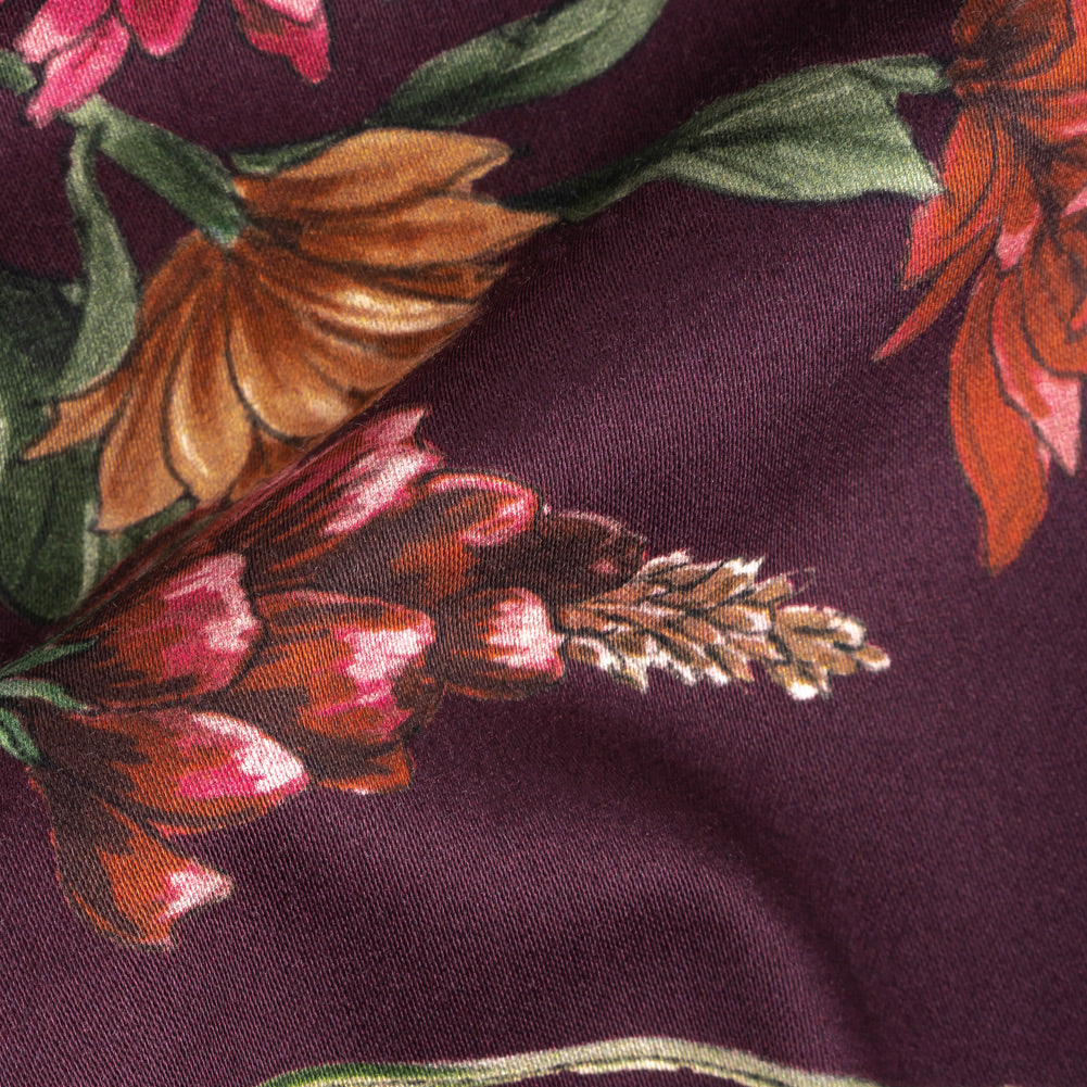 Stretch Cotton Sateen - Dark Purple Floral - Wild Fantasia Print - Mood Exclusive Wisteria Collection - Joann Fabrics