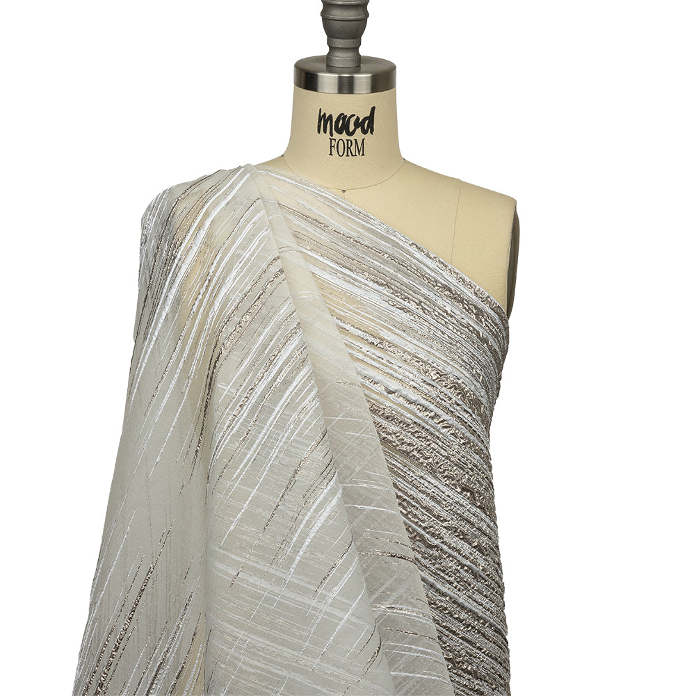 Metallic Silver and White Striated Lines Luxury Burnout Brocade - Joann Fabrics