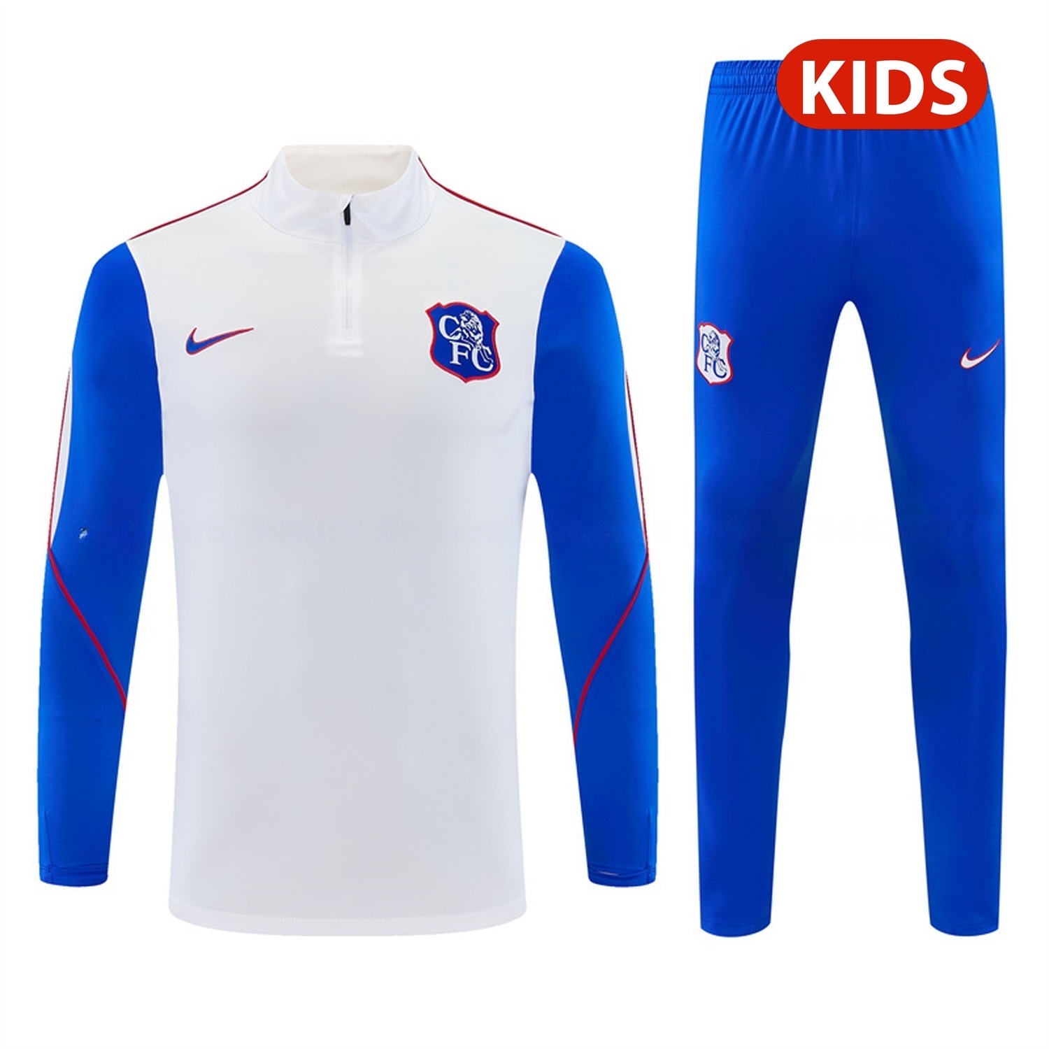 C.H.E.L.S.E.A 26-27 Kids Long Sleeve Training Set - White Top & Royal Blue Pants - UnitedFutballJersey