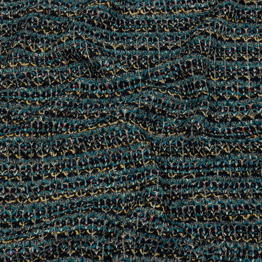 Teal, Yellow and Navy Boucle Stripes Chunky Wool Blend Sweater Knit - Joann Fabrics