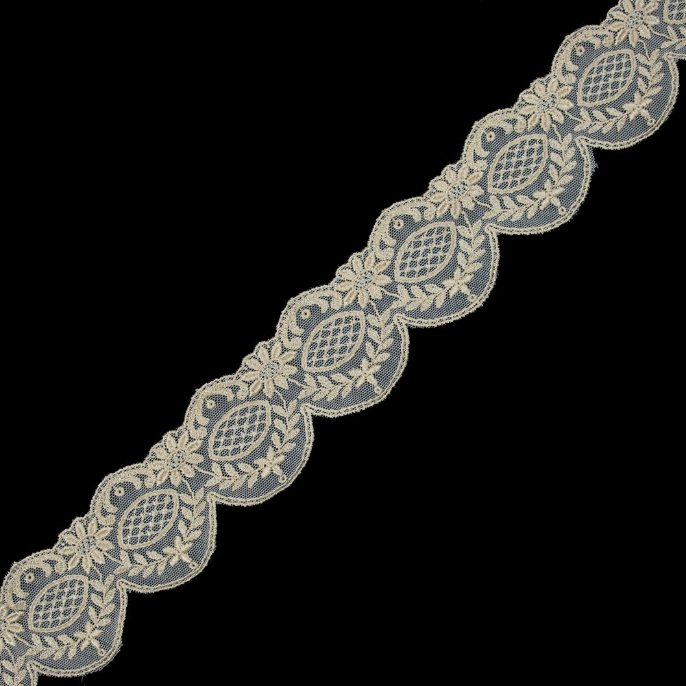 Metallic Gold Scallop-Edged Embroidered Mesh - 2.5
