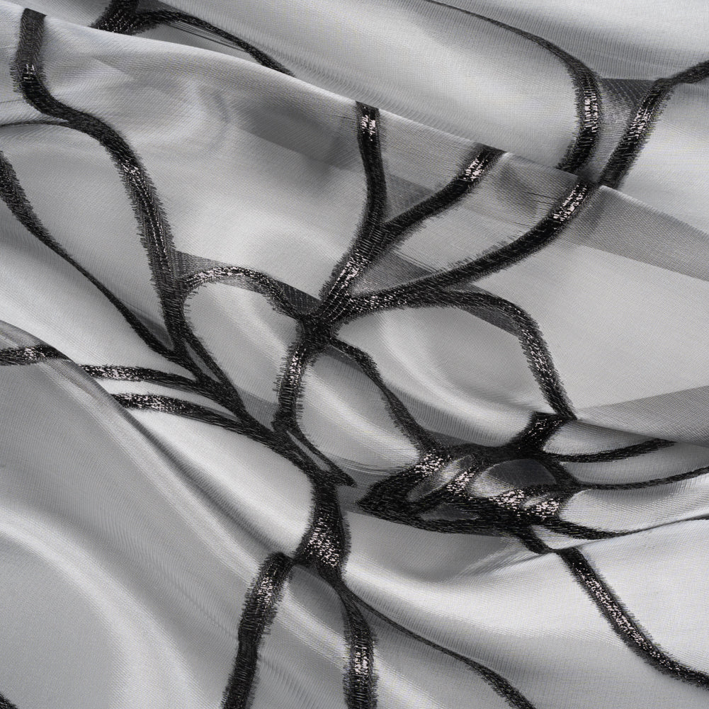 Metallic Black Flower Lines Luxury Burnout Brocade - Joann Fabrics