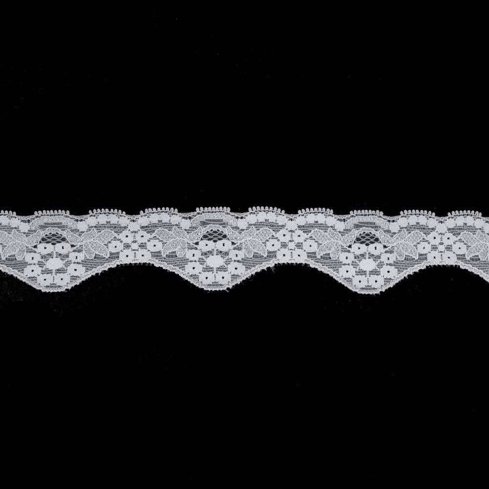White Floral Stretch Lace Trim - 1.5