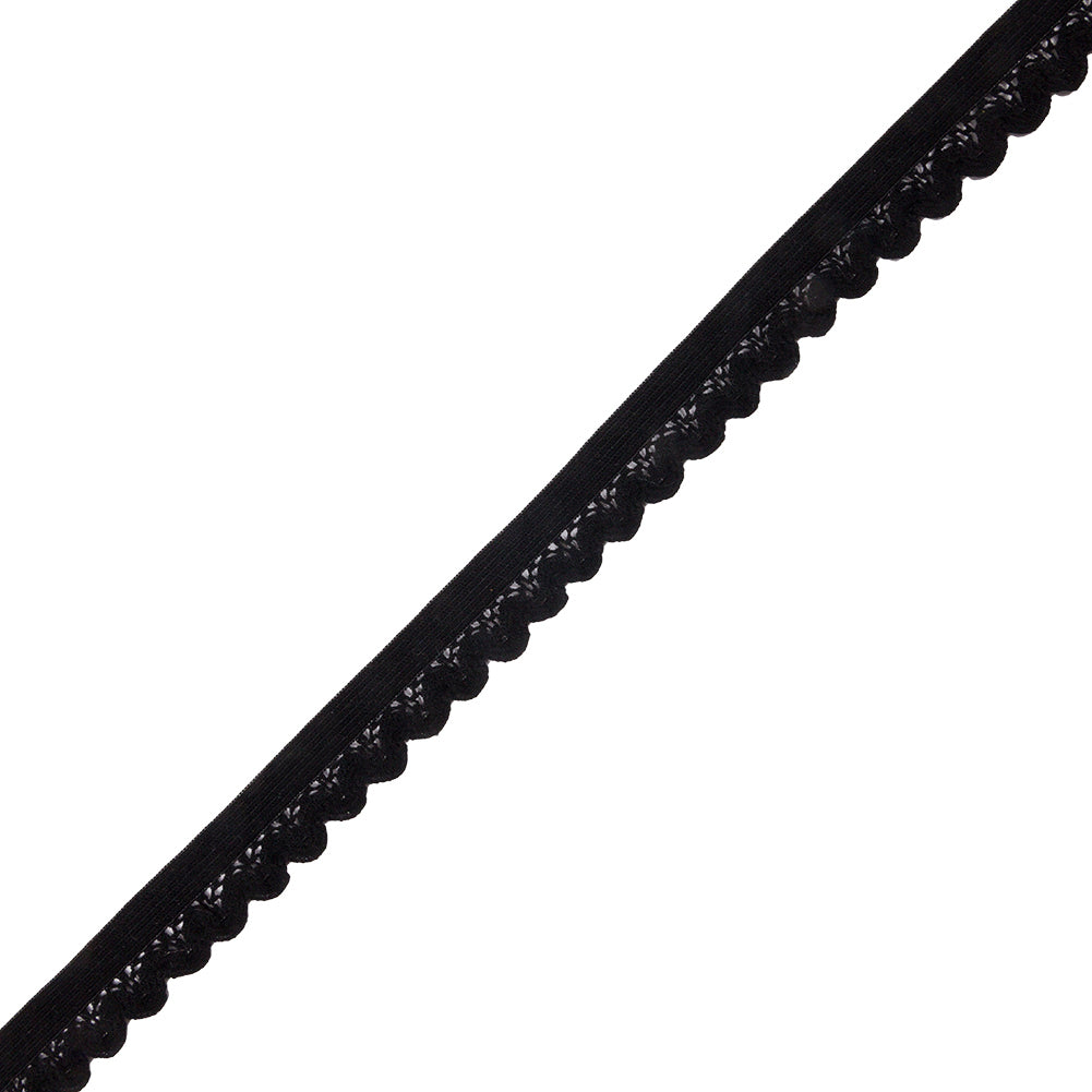 Famous NYC Designer Black Scalloped Elastic Lace Trim - 0.75