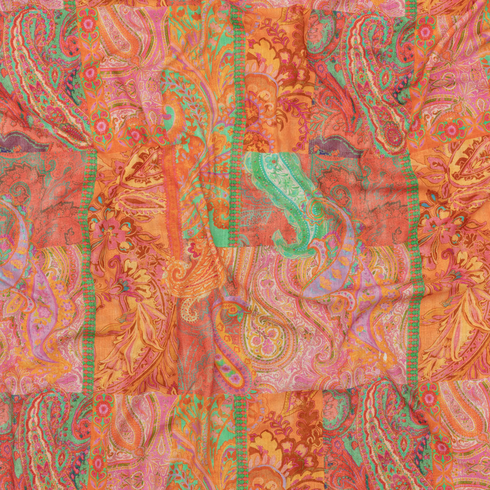 Viscose and Linen Woven - Orange Patchwork Paisley - Pastel Patina Print - Mood Exclusive Gisele Collection - Joann Fabrics