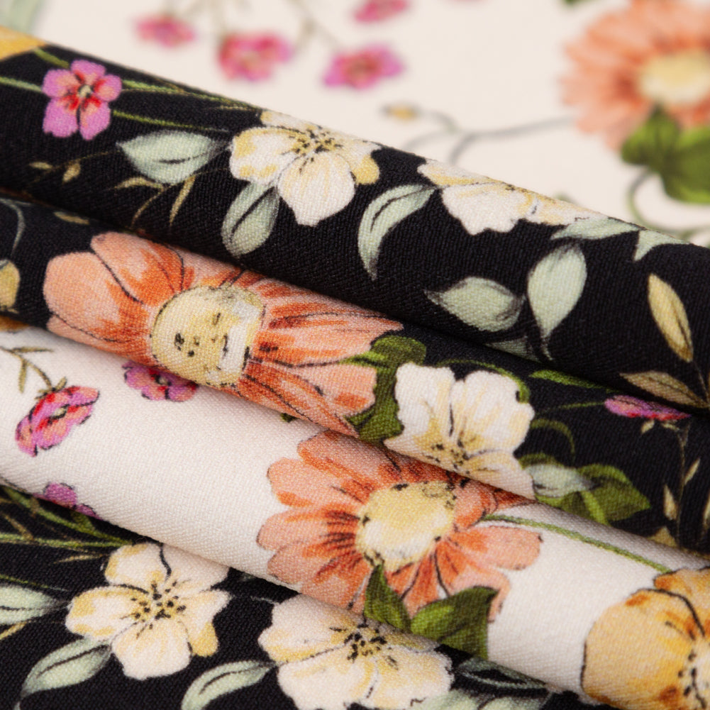 Stretch Polyester Crepe - Black and White Floral Stripes - Better in the Night Print - Mood Exclusive Kenko Collection - Joann Fabrics