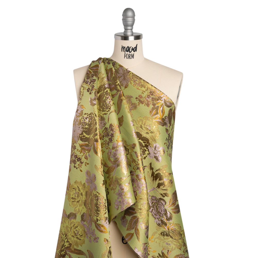 Metallic Luxury Brocade - Wasabi Green, Gold and Pale Pink Classic Flowers - Joann Fabrics