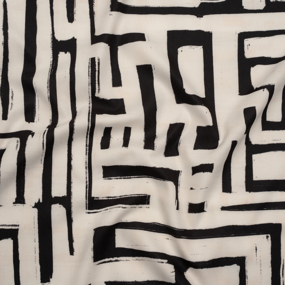 Peached Polyester Twill - Black and White Geometric Painting - Mood Exclusive Mobius Maze Print - Joann Fabrics