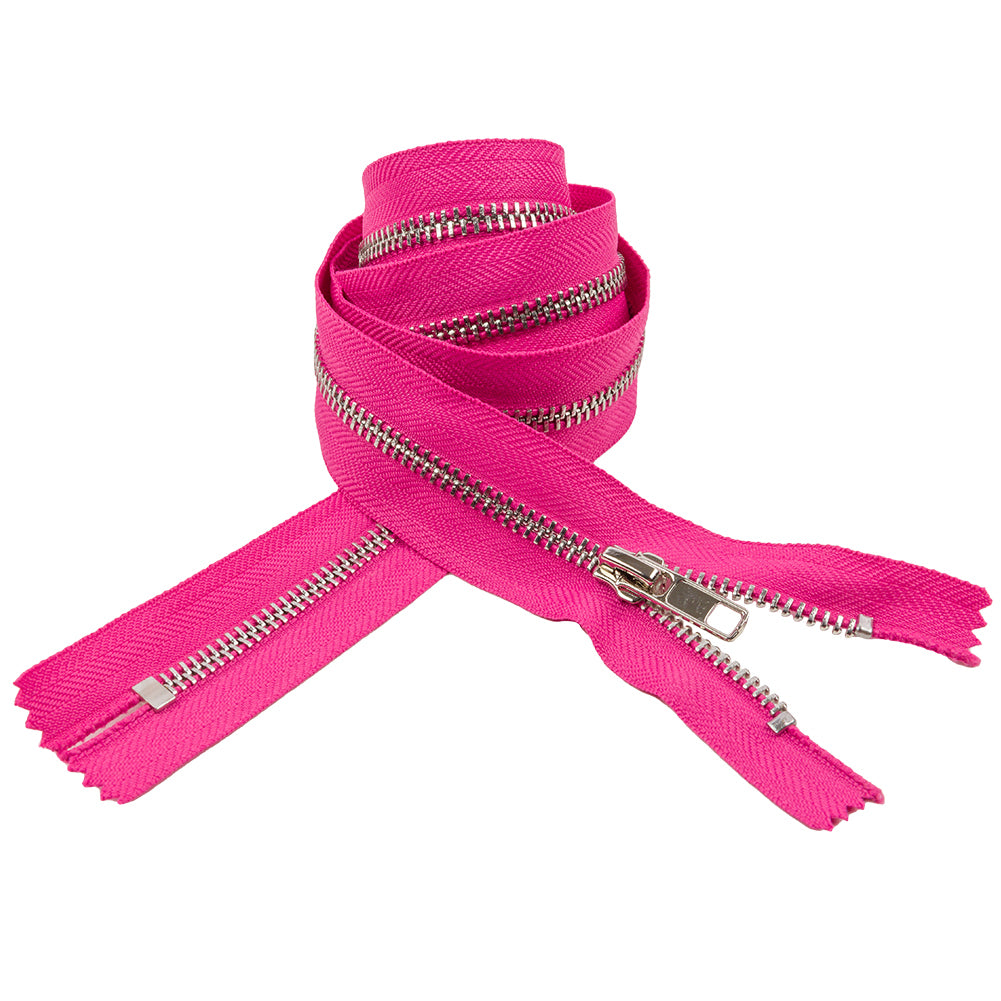 Fuchsia and Silver T5 Closed End Metal Zipper - 36