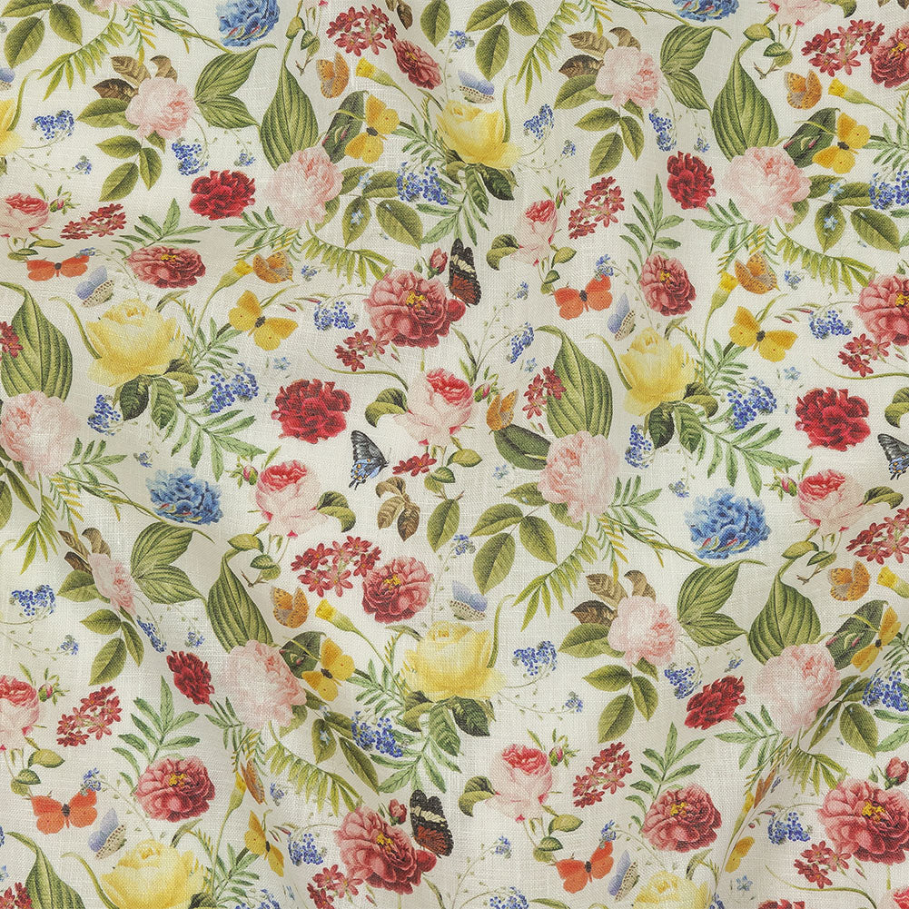 Dark Pink, Yellow and Green Butterfly Garden Medium Weight Linen Woven - Joann Fabrics