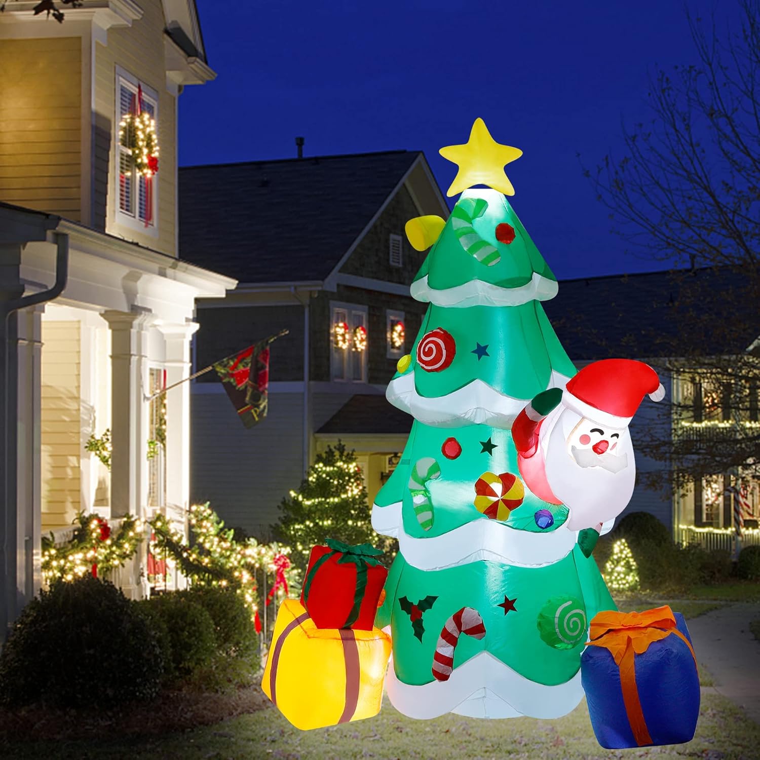 DR.DUDU 7 FT Inflatable Christmas Tree with Santa Claus Gift Boxes ...
