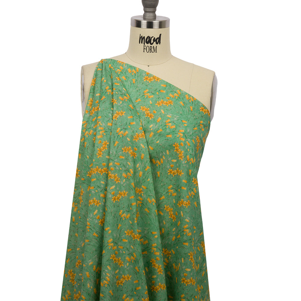 Cotton Voile - Teal and Orange Floral - Dance with the Daffodils Print - Mood Exclusive Secret Garden Collection - Joann Fabrics