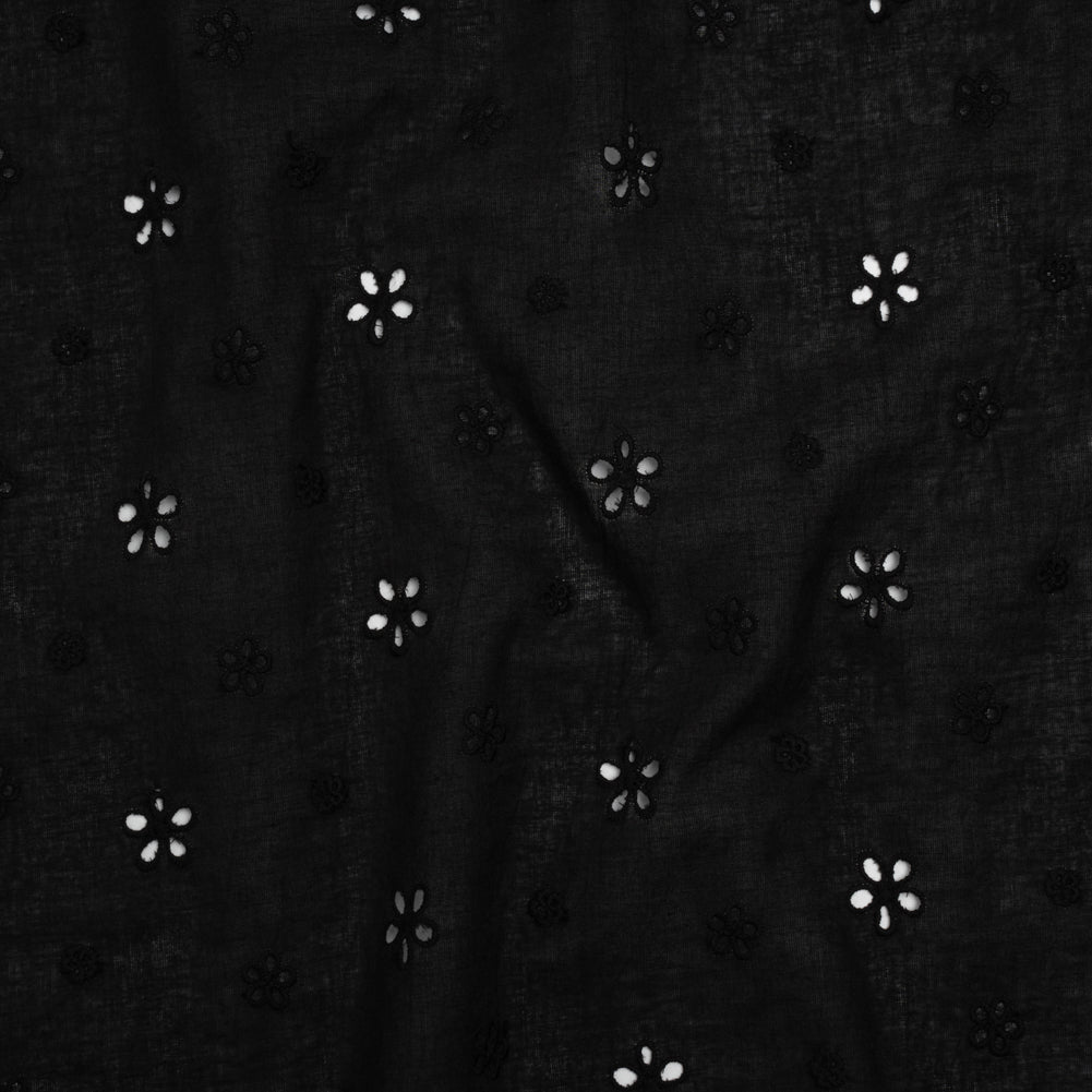 Embroidered Eyelet Cotton Voile - Black Floating Flowers - Naomi Collection - Joann Fabrics
