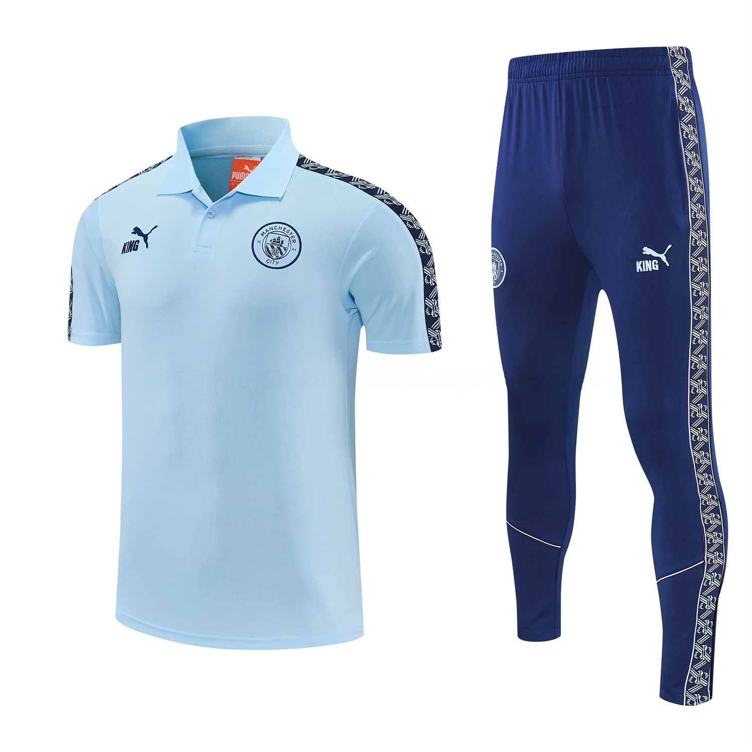 Manchester City 25-26 POLO Short-Sleeve Training Set - Light Blue Top and Dark Blue Pants - UnitedFutballJersey