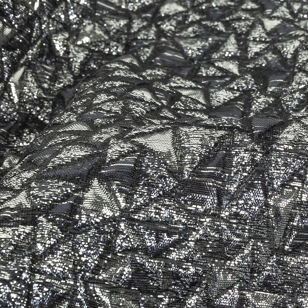 Mood Exclusive Metallic Silver and Navy Tactile Triangles Luxury Brocade - Joann Fabrics