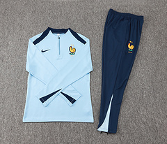 2024-2025 France Half-Pull Training Suit Baby Blue Football Shirt Set