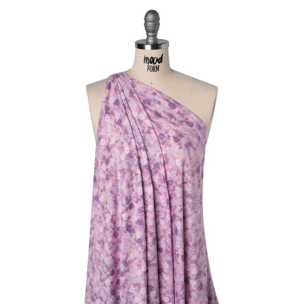 Stretch Polyester ITY Jersey - Lavender, Lilac and Muted Orchid Pink Florals - Deadstock - Joann Fabrics