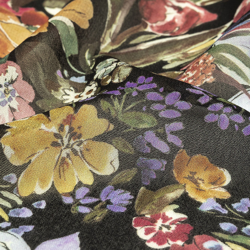 Mood Exclusive Black Onyx Morning Glories Viscose Georgette - Joann Fabrics