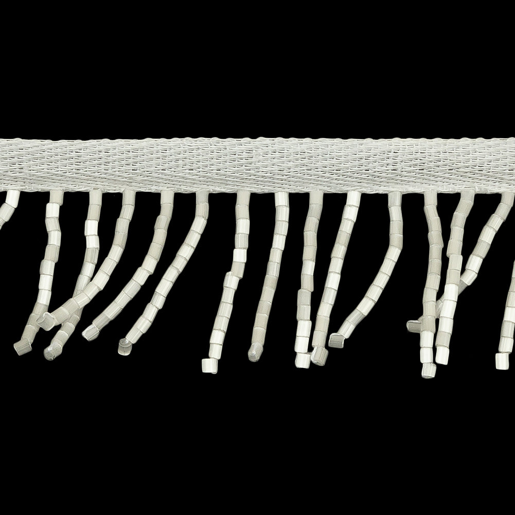 Vintage White Satin Chop Beaded Chainette Fringe - 1