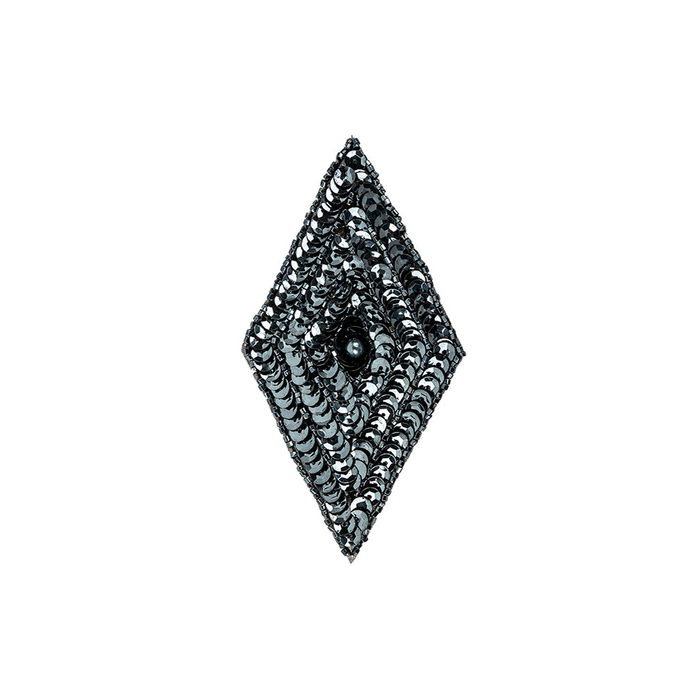 Vintage Gunmetal Sequins and Beaded Diamond Applique - 5