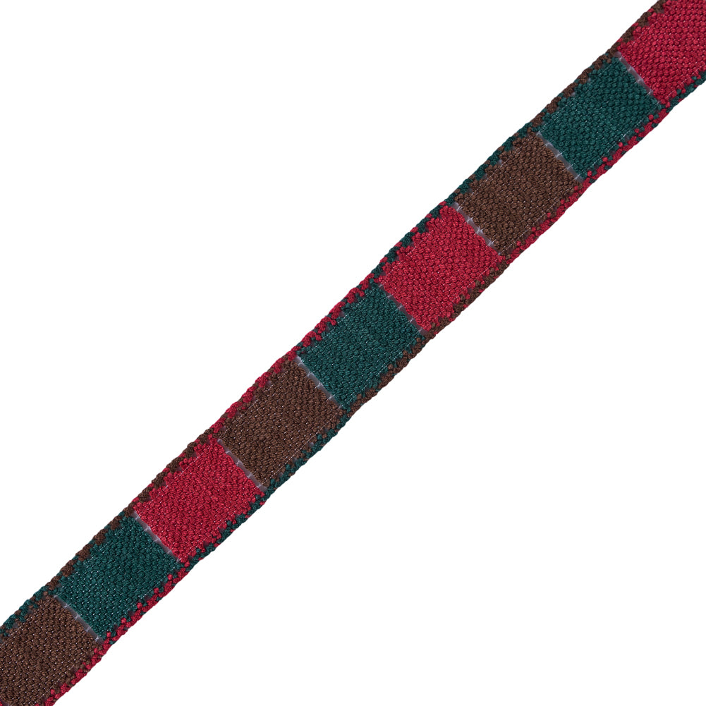 Red, Green and Brown 3-Tone Crochet Trim - 1.25