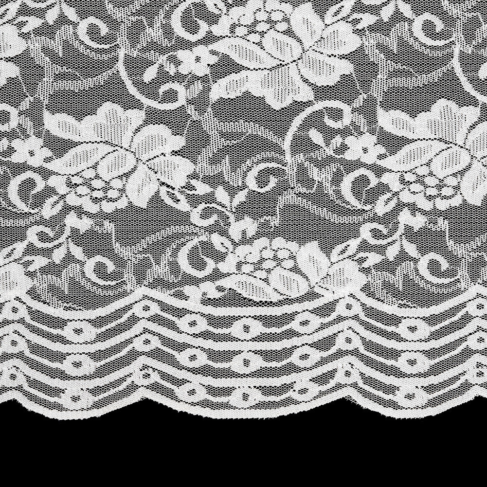 White Floral Stretch Lace Trim with Scalloped Edge - 10.75