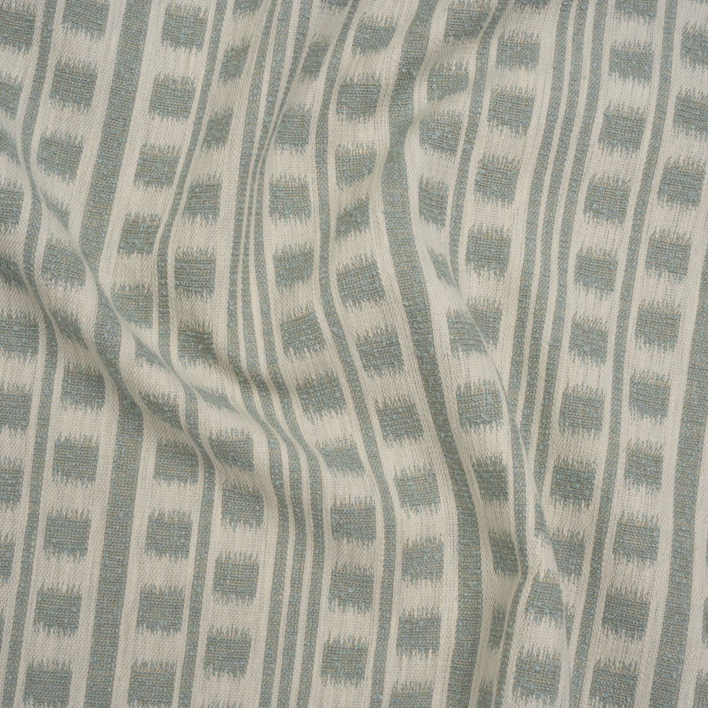 Polyester and Cotton Home Decor Jacquard - Seafoam Ikat Squares in Stripes - British Imported - Joann Fabrics