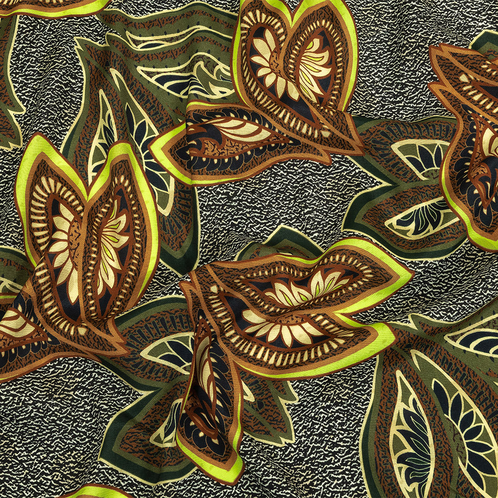 Viscose Crepe Print - Black, Green and Orange Textural Floral - Mood Exclusive Chalkboard Chic - Joann Fabrics