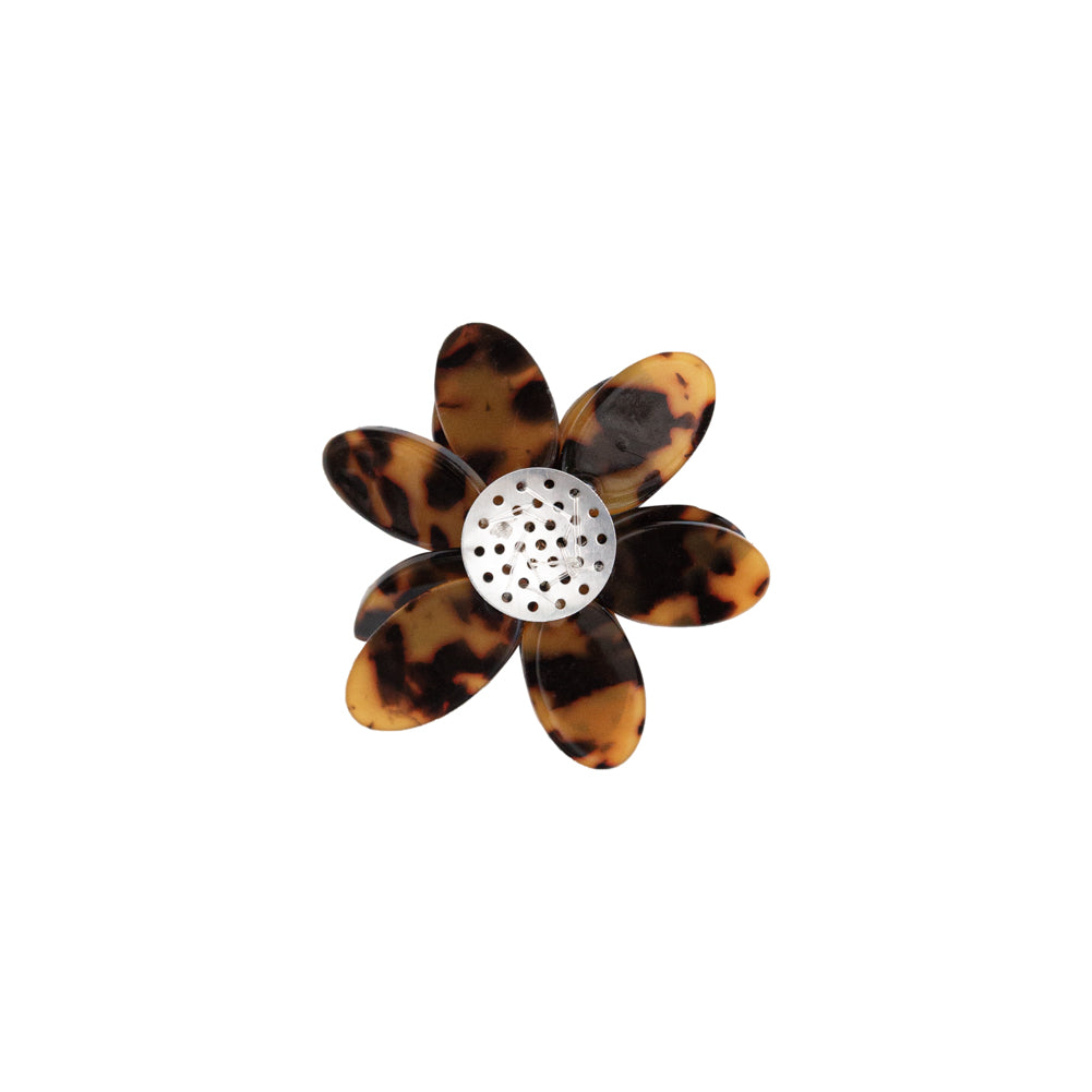 Italian Amber Brown Tortoise Flower Applique with Beaded Core - 2.75