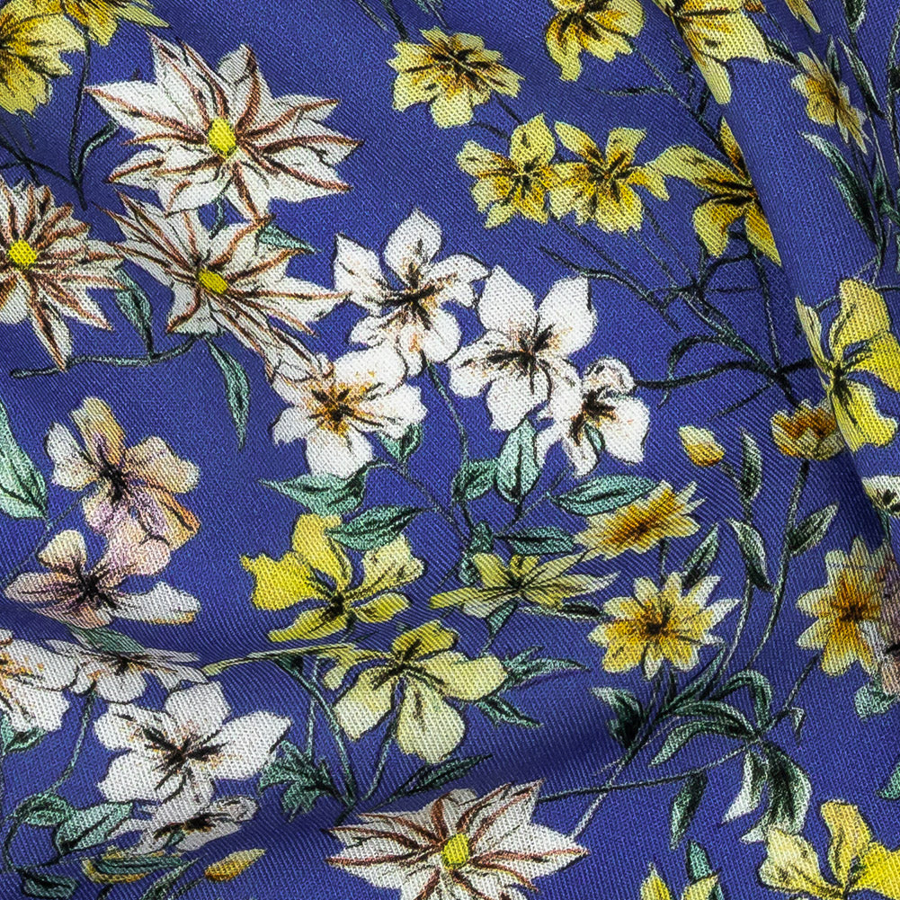 Mood Exclusive Cobalt Blue Dainty Daffodils Viscose Twill - Joann Fabrics