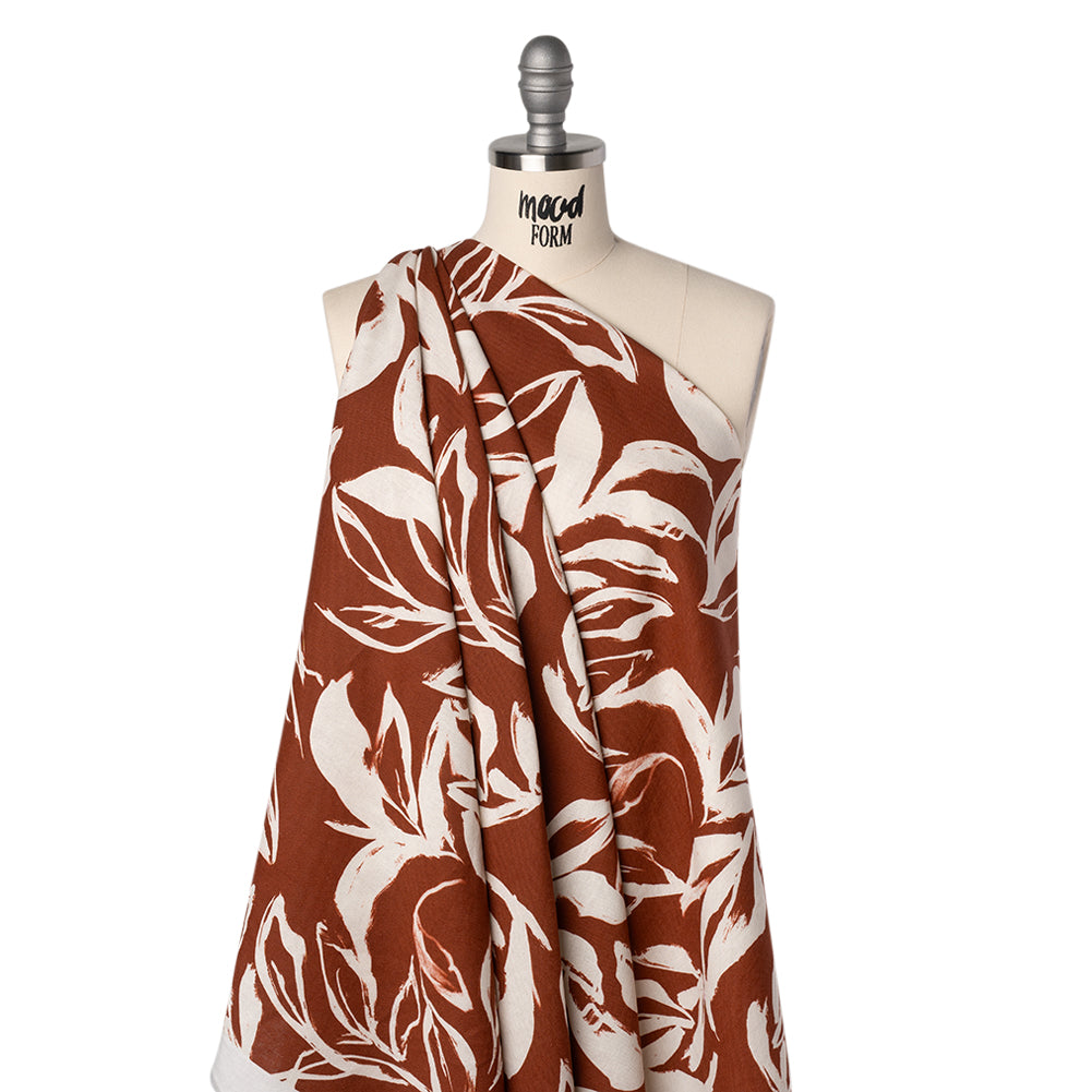Linen and Rayon Woven - Russet Brown and Cream Sketched Flowers - Mood Exclusive Sketchbook Garden Print - Joann Fabrics