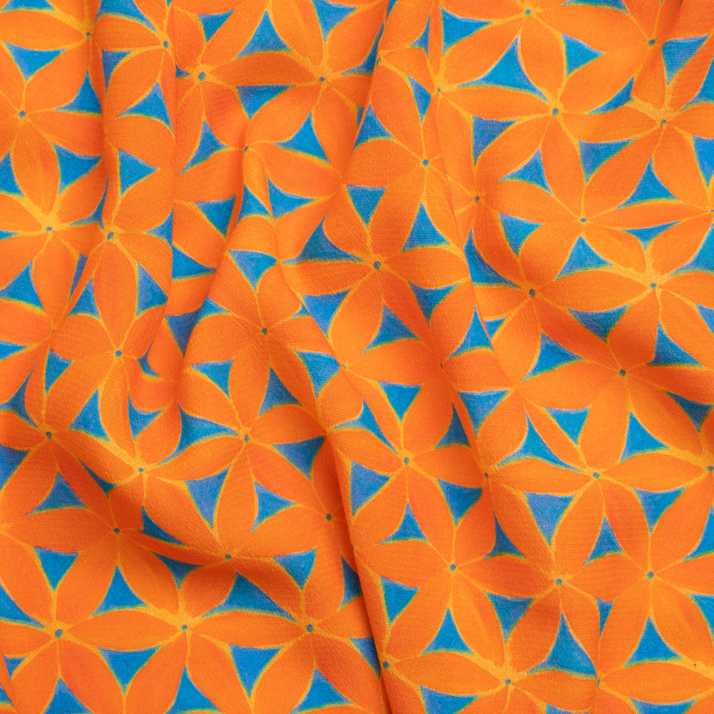 Sustainable Viscose Crepe Print - Orange and Teal Flower Lattice - Mood Exclusive Lovely Lillies - Joann Fabrics
