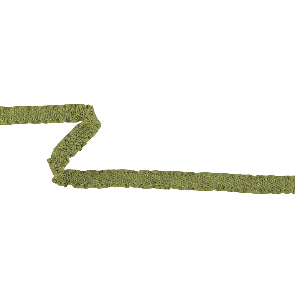 Olive Twill Ribbon with Ruffled Grosgrain Borders - 0.625