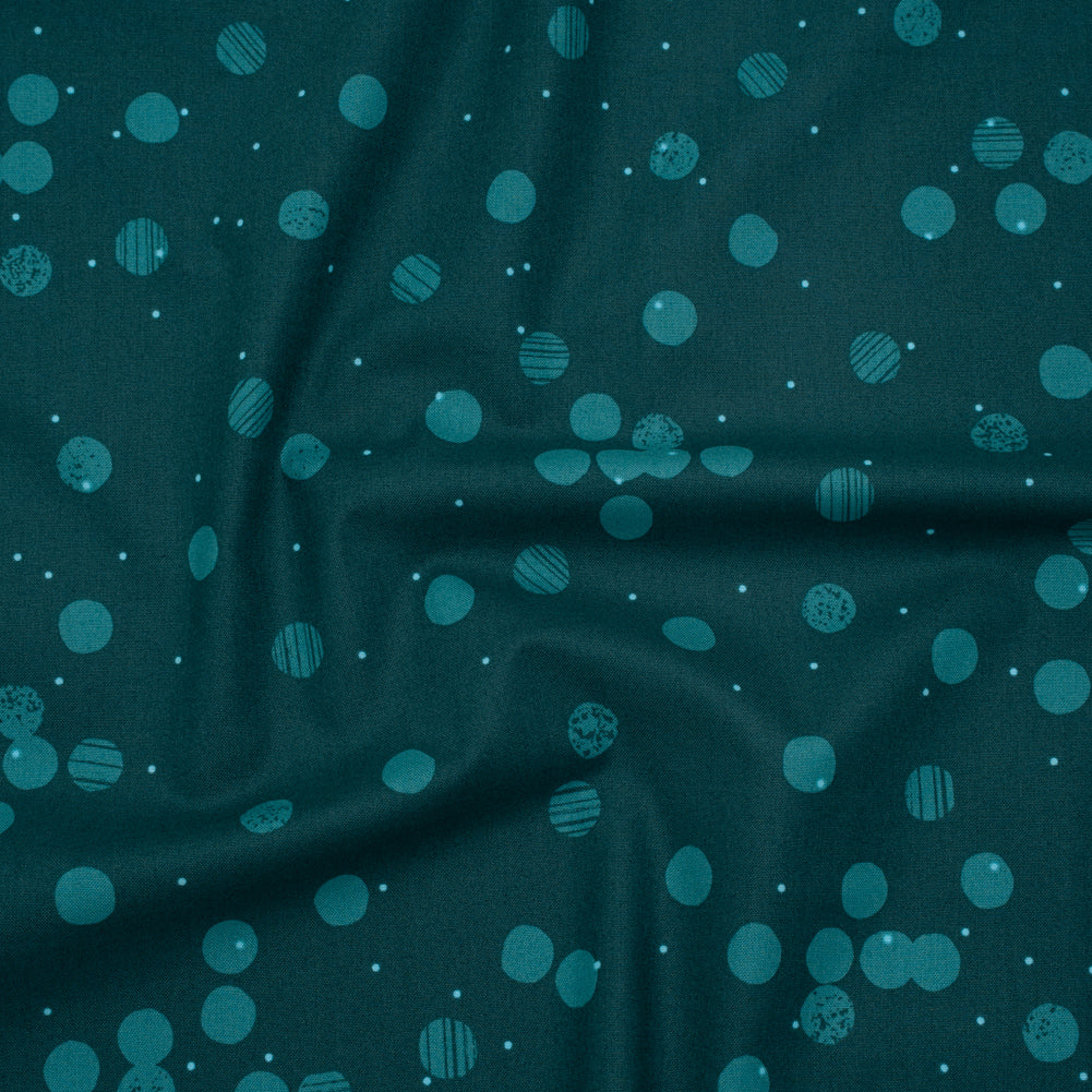 Printed Quilting Cotton by Ghazal Razavi for FIGO Studio - Teal Snow Textured Circles and Spots - Seasons Basics Collection - Joann Fabrics