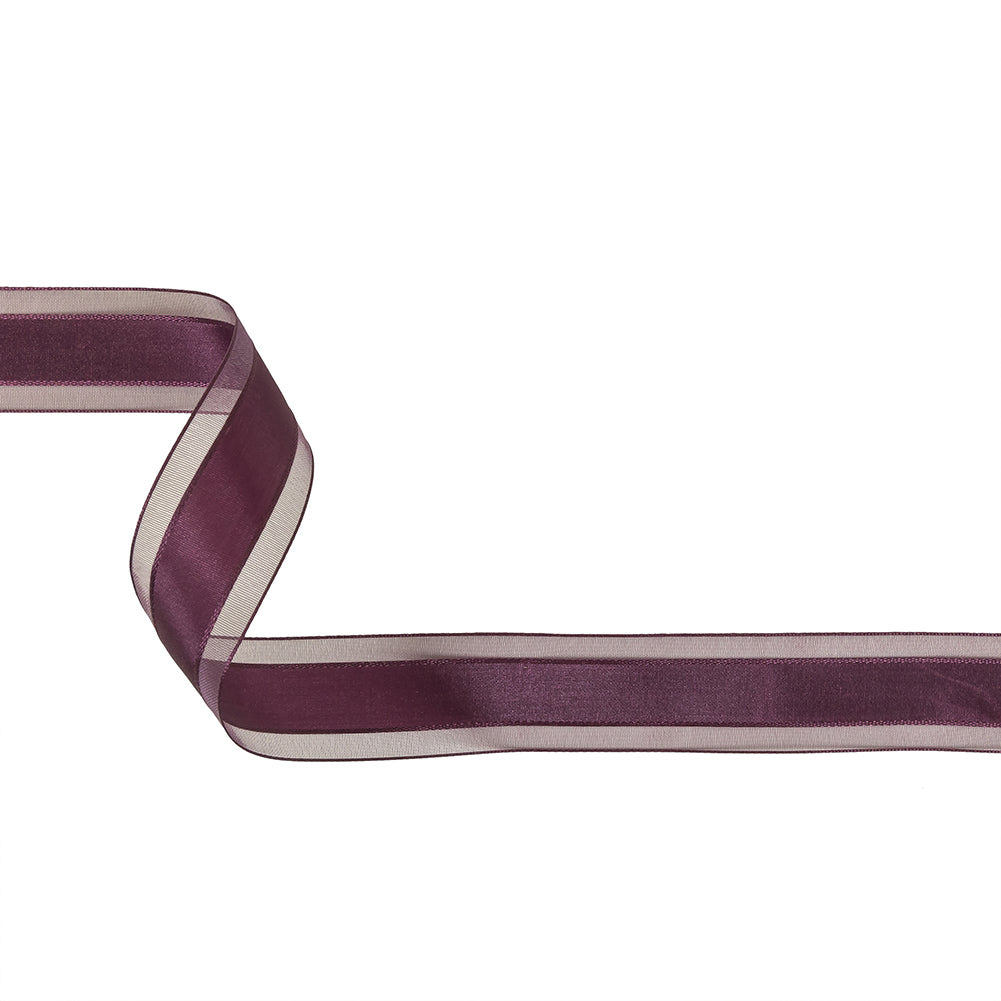 Sunset Purple Woven Ribbon with Sheer Organza Borders - 1