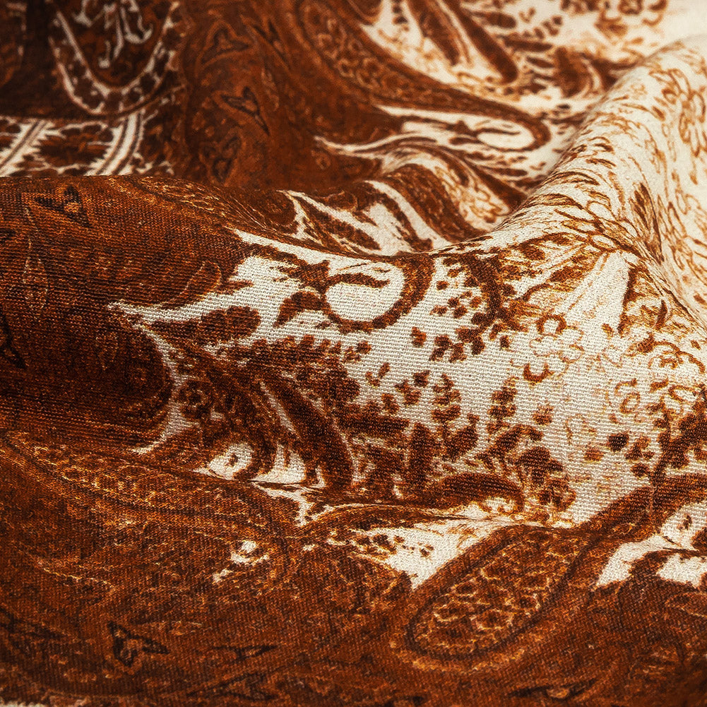 Sustainable Viscose Crepe Print - Brown and Cream Paisley Patches - Mood Exclusive Speak and Enter - Joann Fabrics