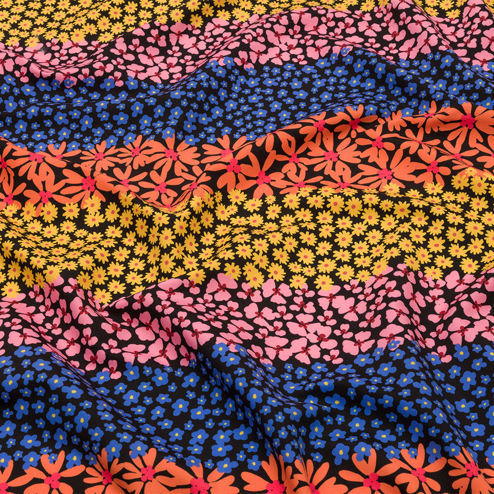 Recycled Polyester Swim Trunk Fabric - Pink, Orange and Blue Floral Stripes - Waves of Myrtle Print - Mood Exclusive Malibu Collection - Joann Fabrics