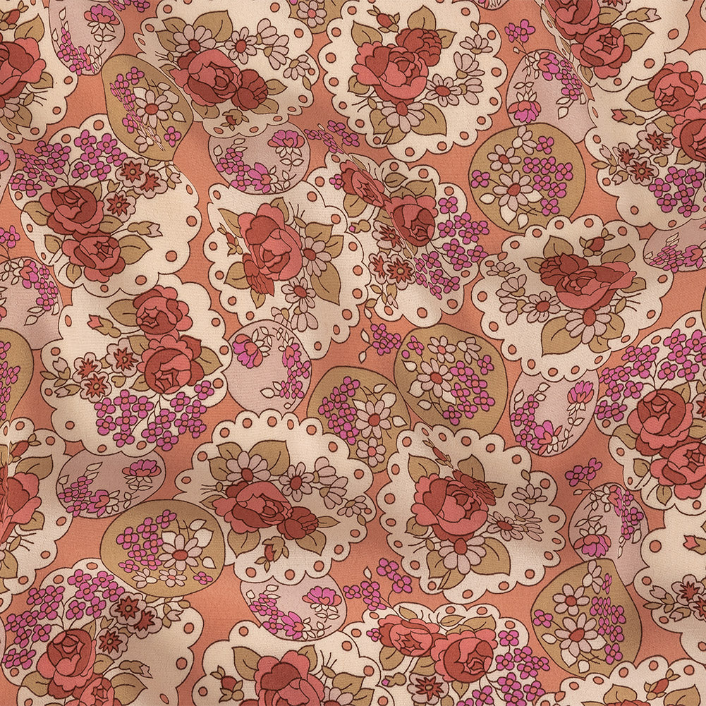 Italian Pink, Purple, and Cream Roses and Doilies Rayon Crepe - Joann Fabrics