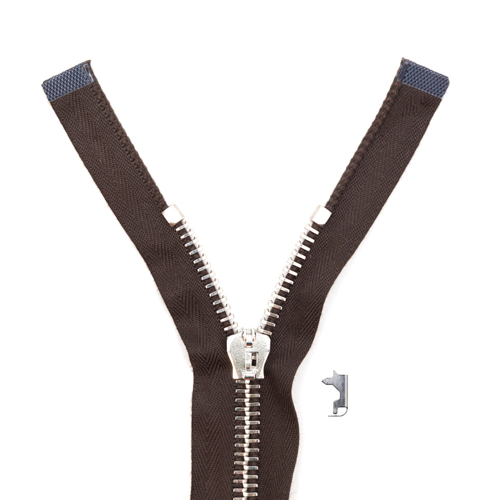 Mood Exclusive Italian Brown and Silver T8 Open End Metal Zipper - 27.5