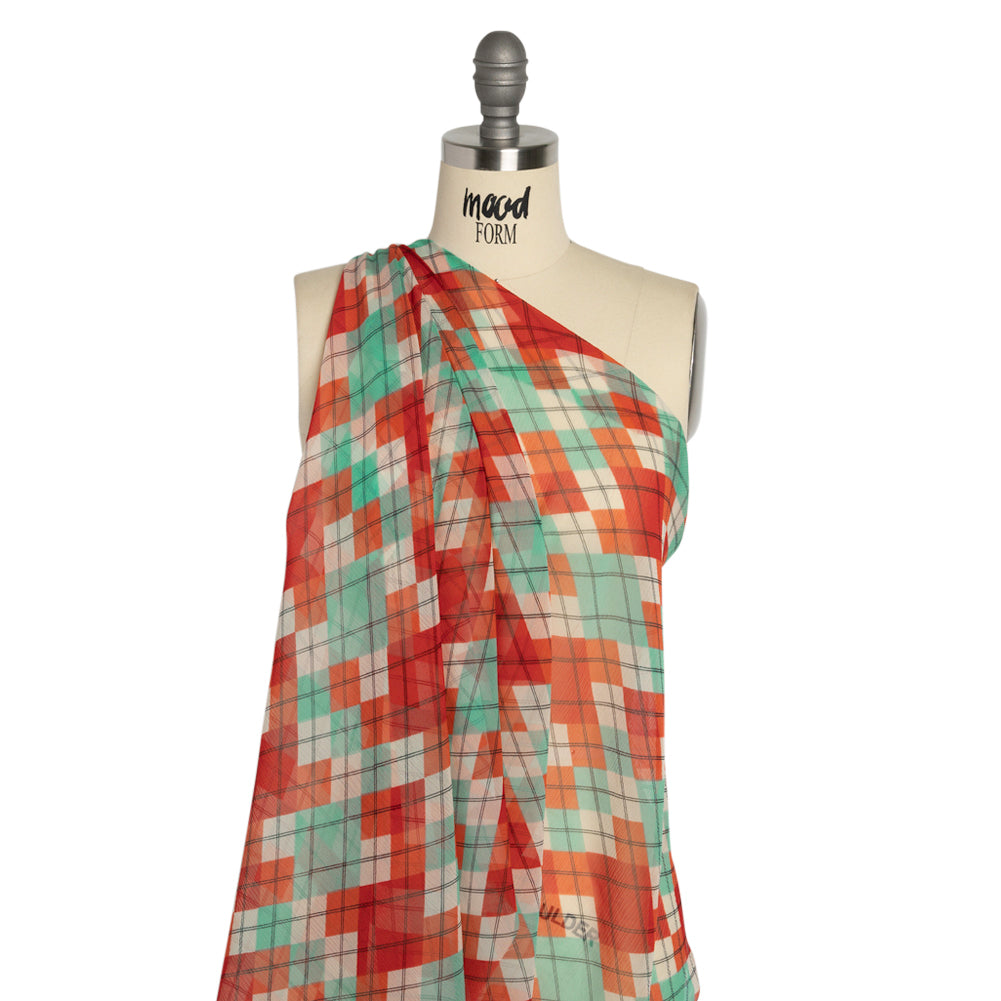 Red, Mint and Cream Argyle Crinkled Silk Chiffon - Joann Fabrics