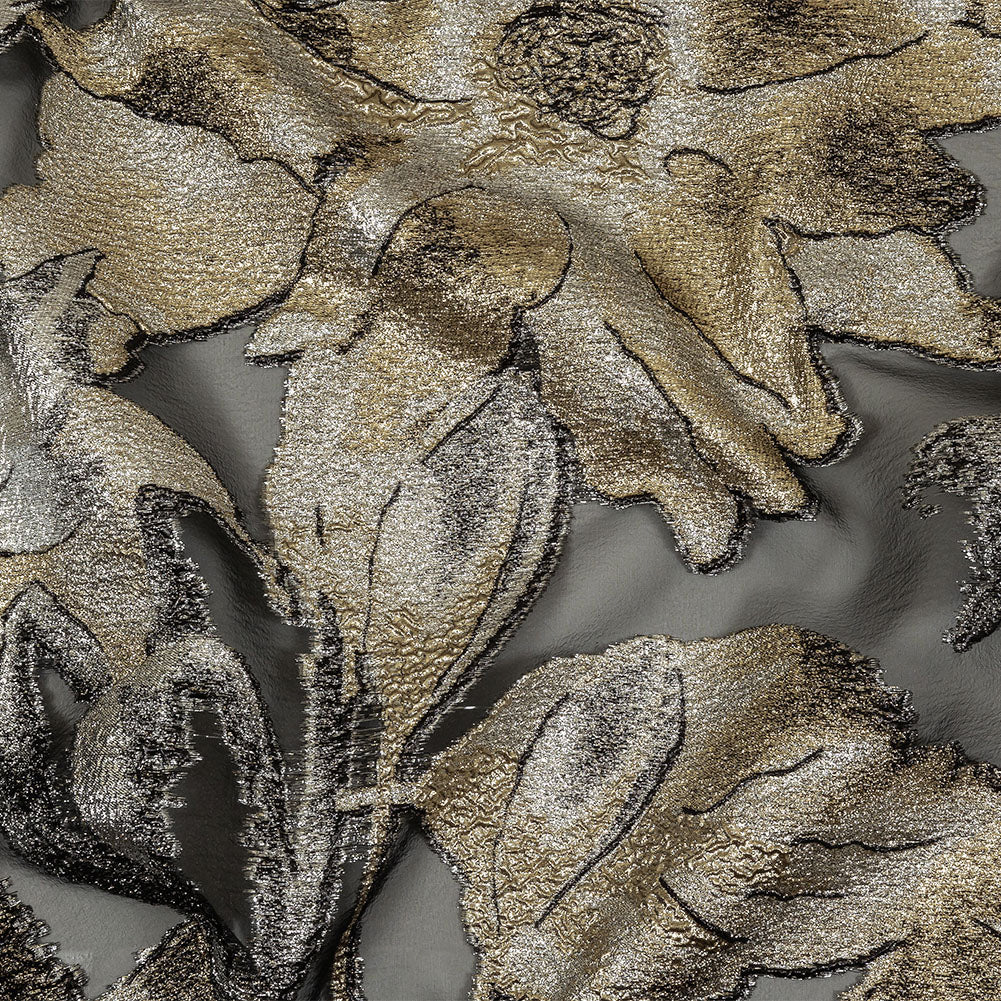 Metallic Silver, Gold and Black Oversized Flowers Luxury Burnout Brocade - Joann Fabrics