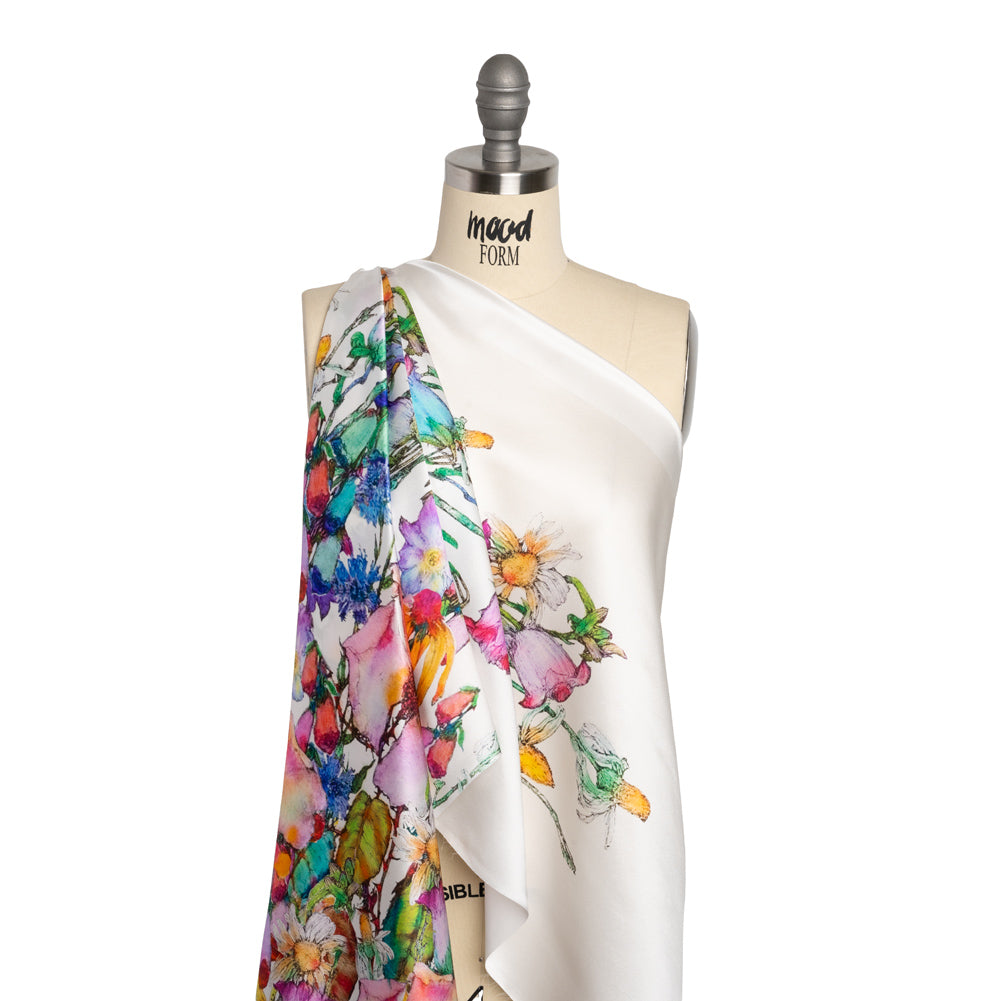 Silk Charmeuse Print - Rainbow and White Floral Border - Joann Fabrics