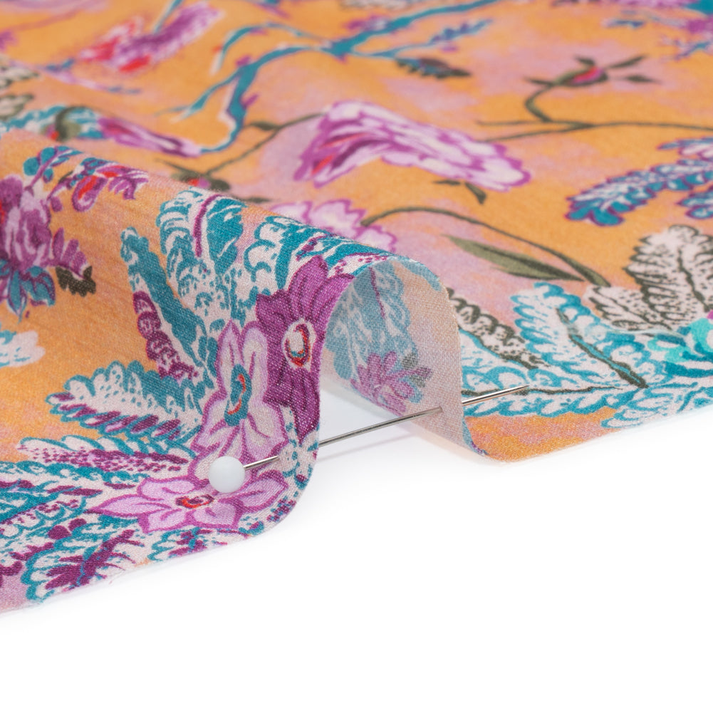 Crinkled Cotton Gauzy Woven Print - Creamsicle, Pink and Blue Floral - Mood Exclusive Derbyshire Stroll - Joann Fabrics