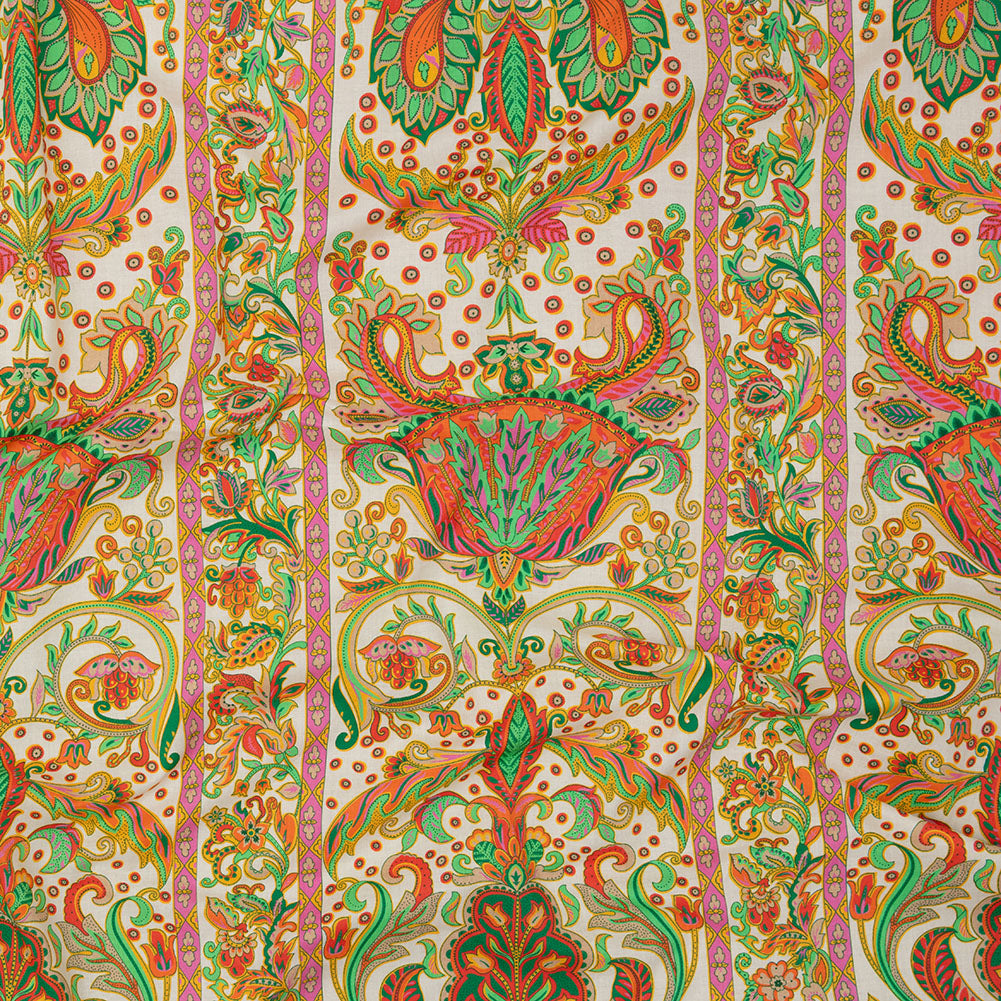 Cotton Voile - White Floral Paisley Stripes - Locust Lily Print - Mood Exclusive Gisele Collection - Joann Fabrics