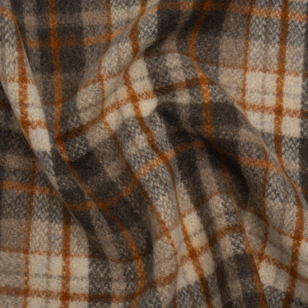 Brushed Wool Blend Tweed - Cream, Dark Brown and Burnt Orange Plaid - Joann Fabrics