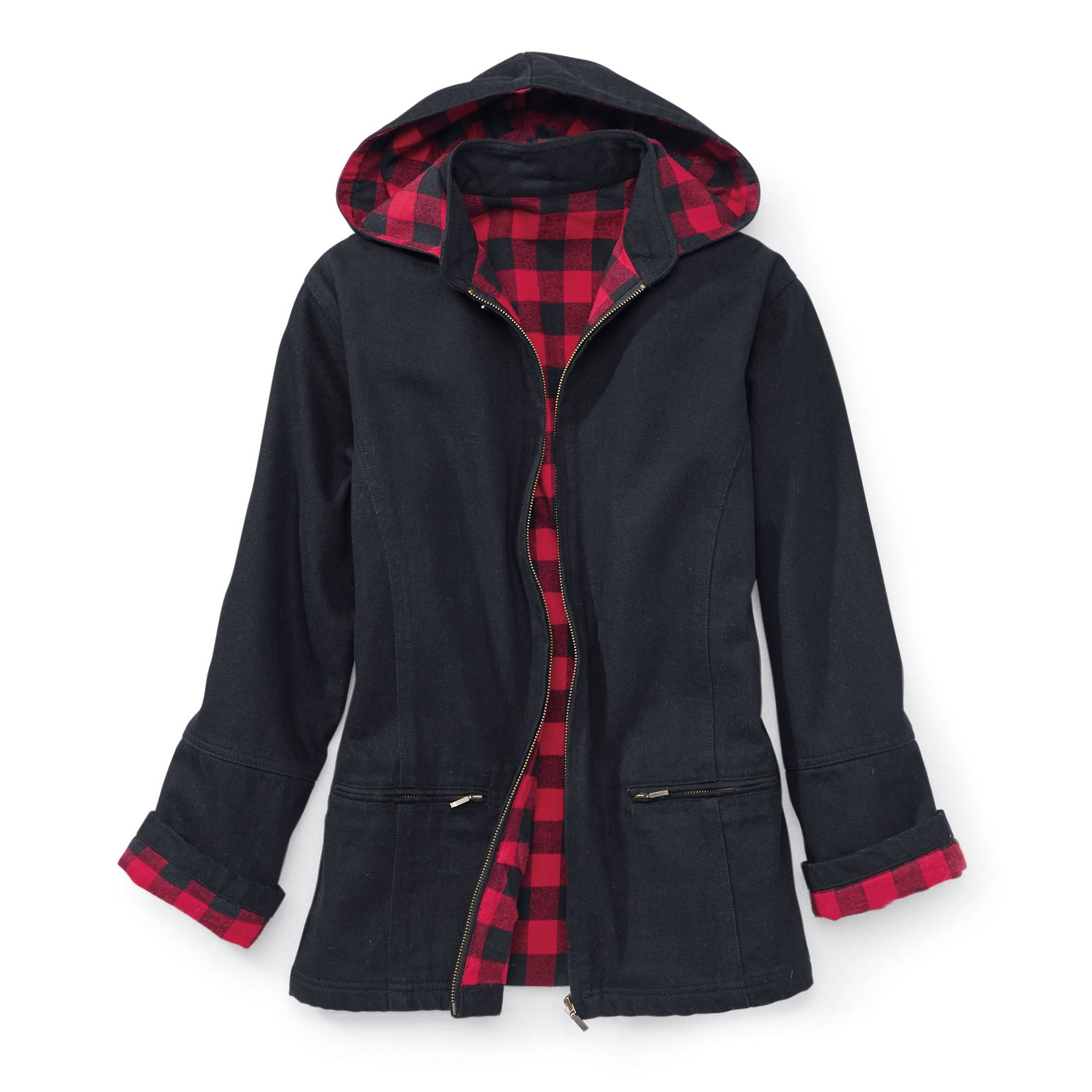 Flannel-Lined Denim Jacket, Zip Front, Detachable Hood - Northstyle Catalog