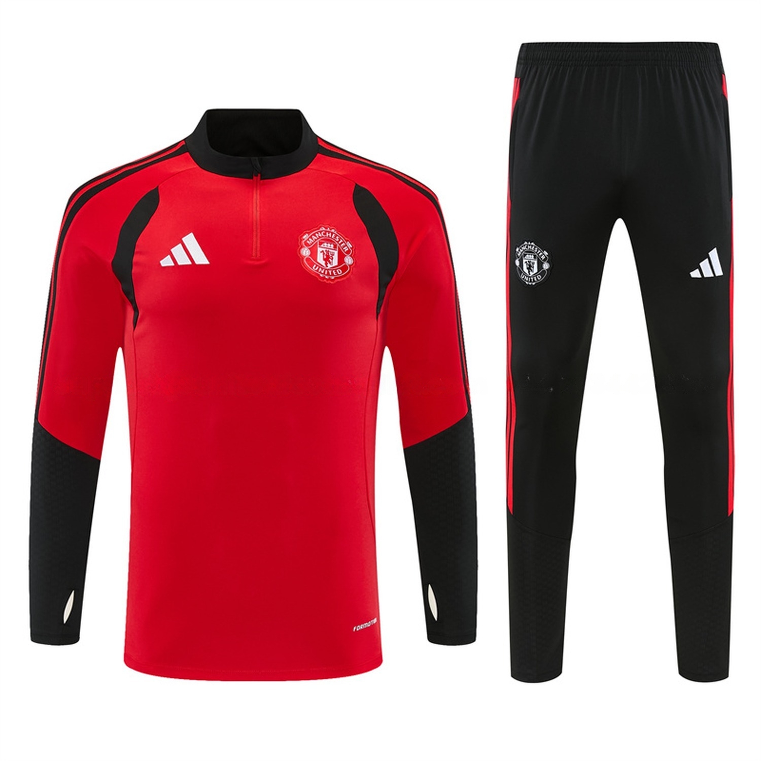 Manchester United 26-27 Black Collar Long Sleeve Training Set - Red Top & Black Pants - UnitedFutballJersey